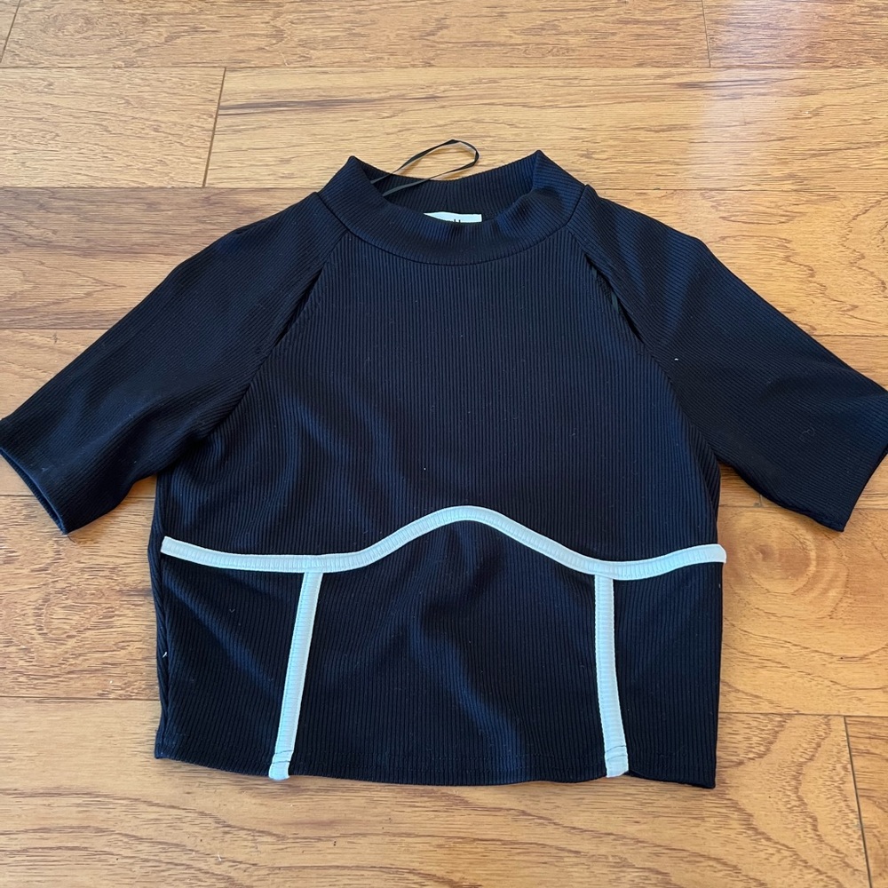 Black Short Sleeve Top with White Trim